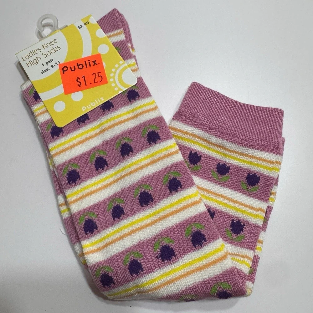 Lot 7 Easter Novelty Chick Print Crew Long Socks Various Sz 7-11 Egg Fun